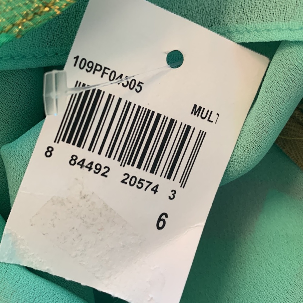 Milly New York Blouse Resort Silk Tropical Green Pink Gold Womens Size 6 - Picture 14 of 16